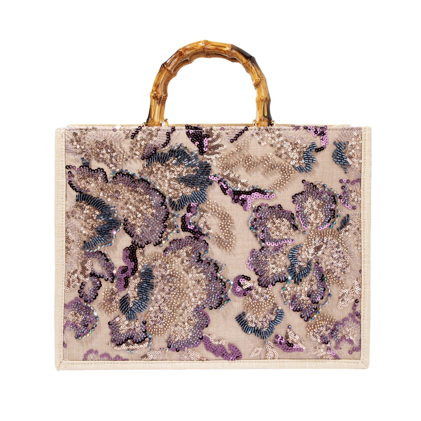 Sequin Embroidered Floral Tote