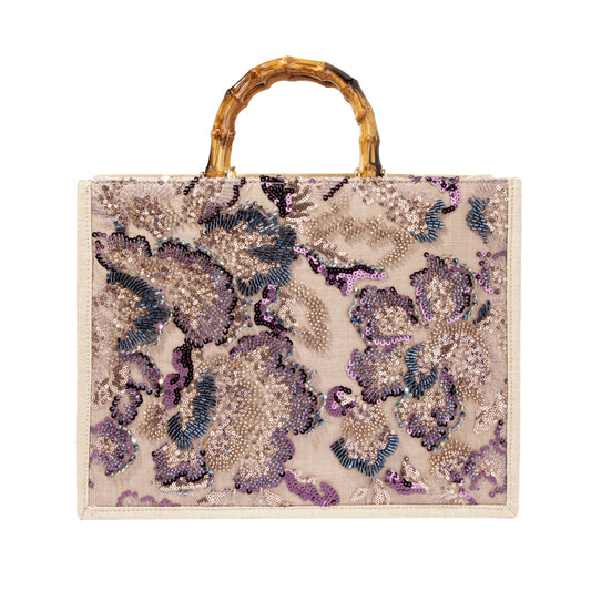 Sequin Embroidered Floral Tote