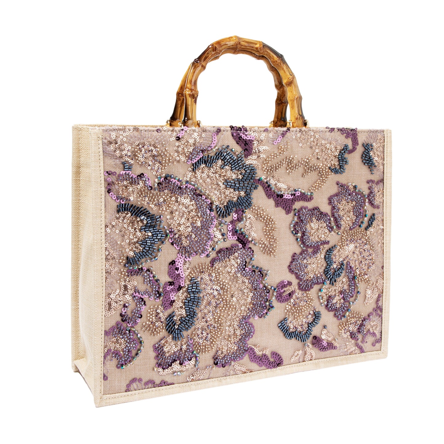 Sequin Embroidered Floral Tote