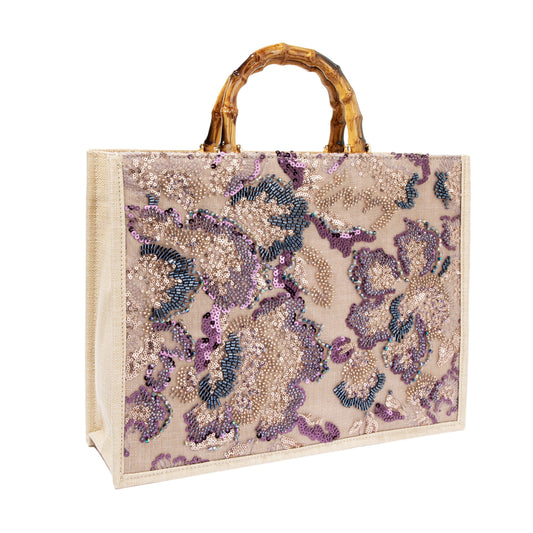 Sequin Embroidered Floral Tote