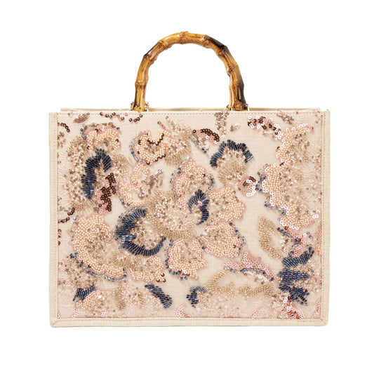 Sequin Embroidered Floral Tote