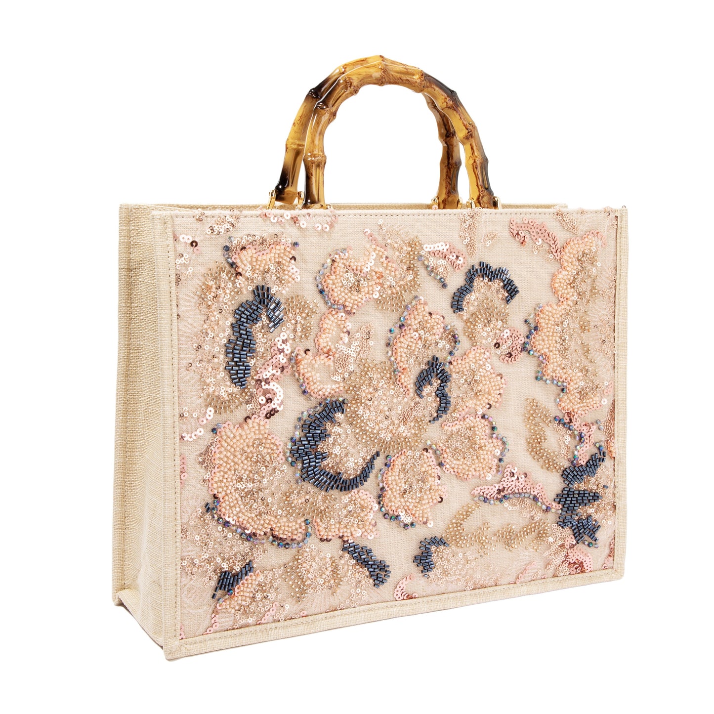Sequin Embroidered Floral Tote