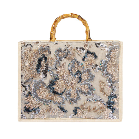 Sequin Embroidered Floral Tote