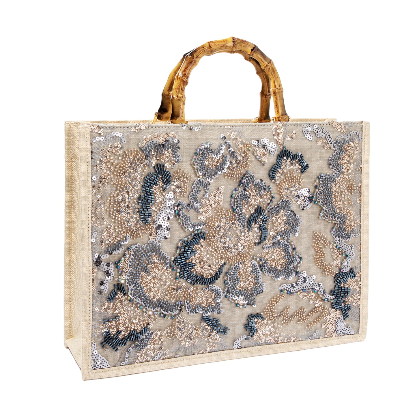 Sequin Embroidered Floral Tote