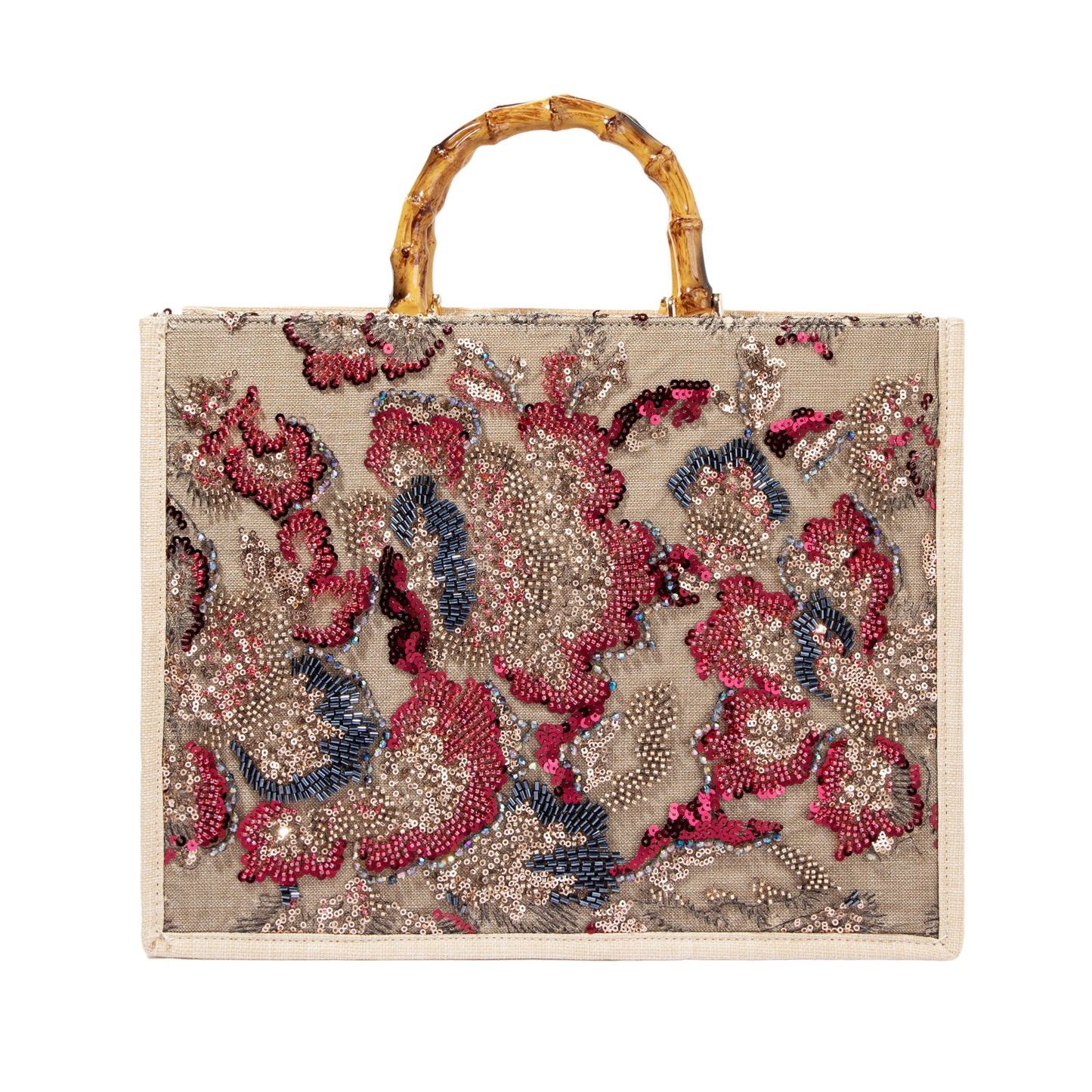 Sequin Embroidered Floral Tote