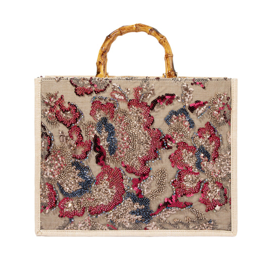 Sequin Embroidered Floral Tote