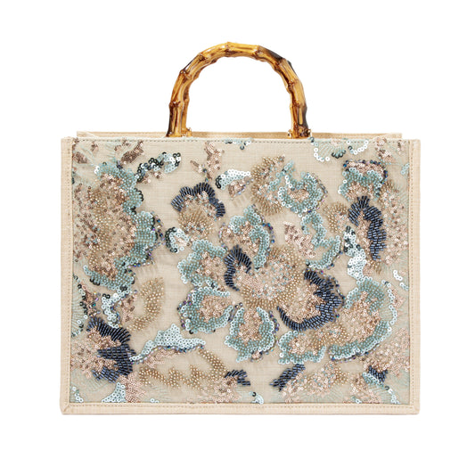 Sequin Embroidered Floral Tote