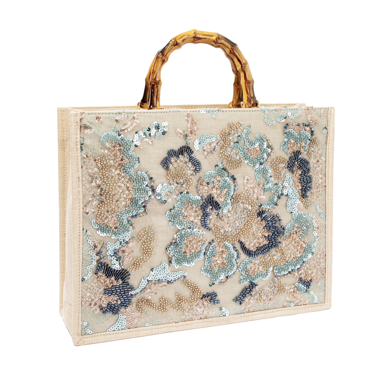 Sequin Embroidered Floral Tote