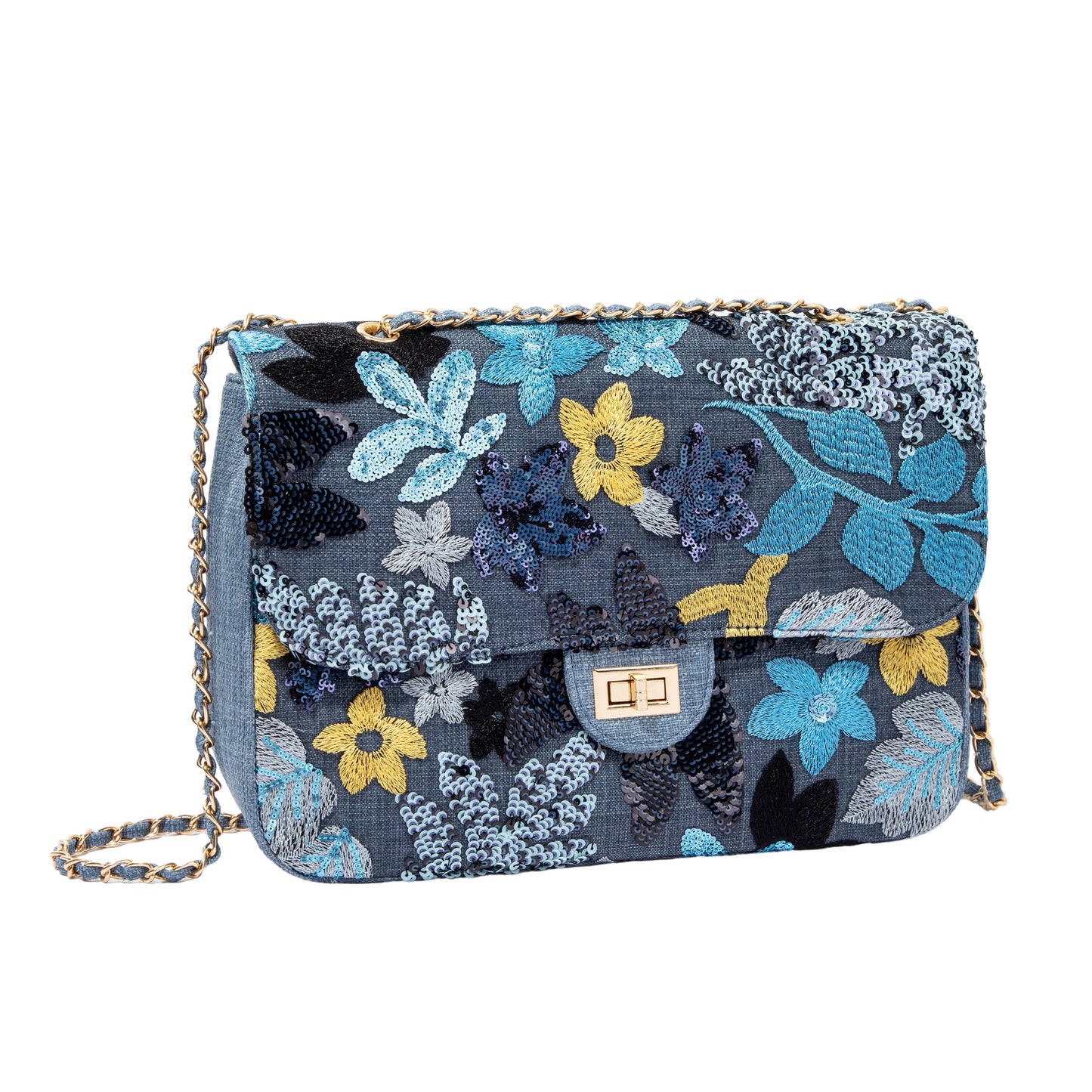 Blue Floral Sequin Shoulderbag