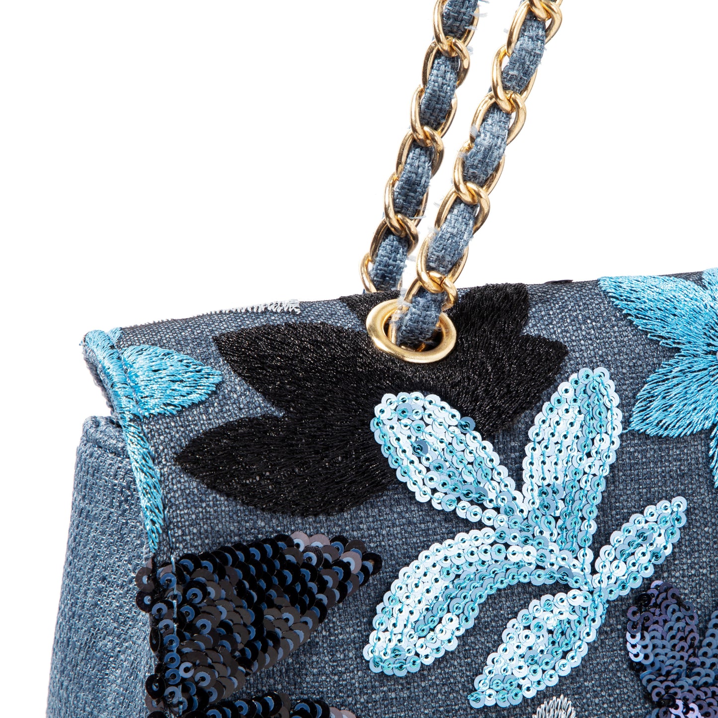 Blue Floral Sequin Shoulderbag