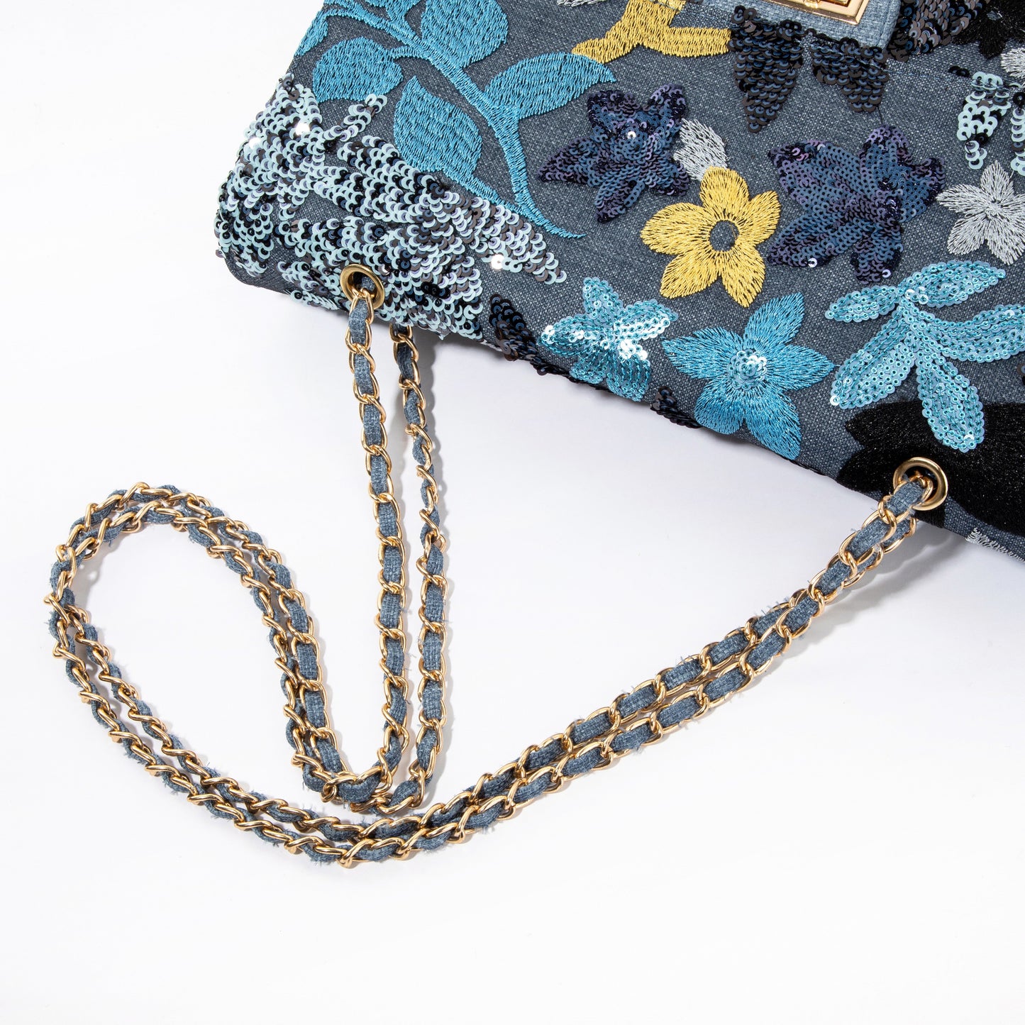 Blue Floral Sequin Shoulderbag