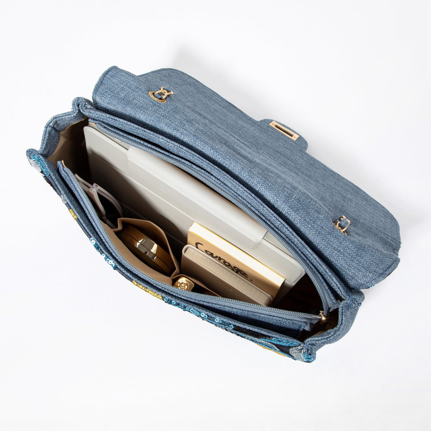 Blue Floral Sequin Shoulderbag