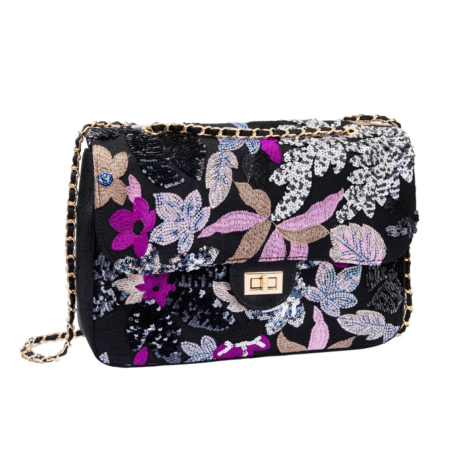 Black Floral Sequin Shoulderbag