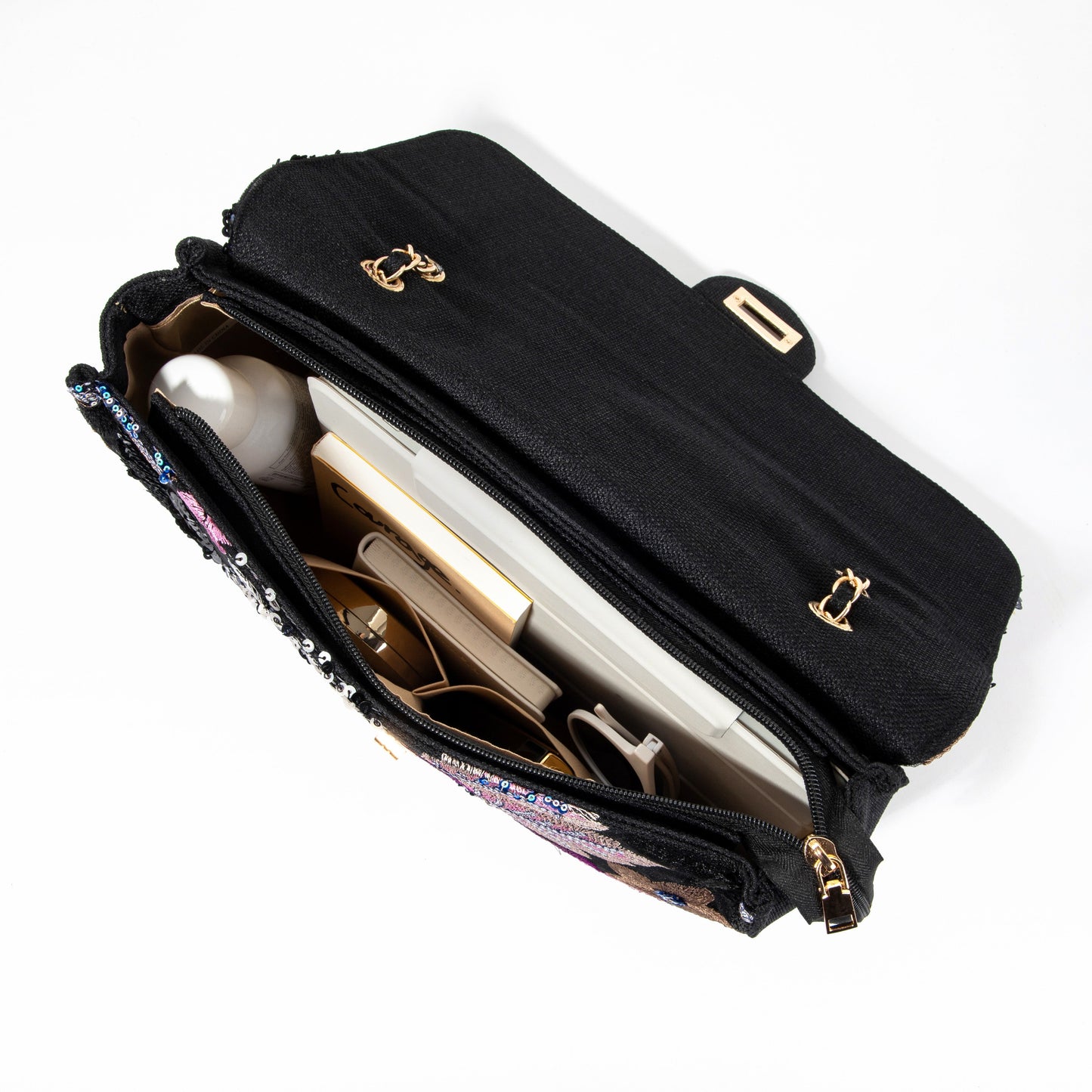 Black Floral Sequin Shoulderbag