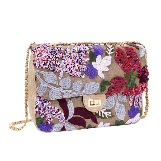 Khaki Floral Sequin Shoulderbag