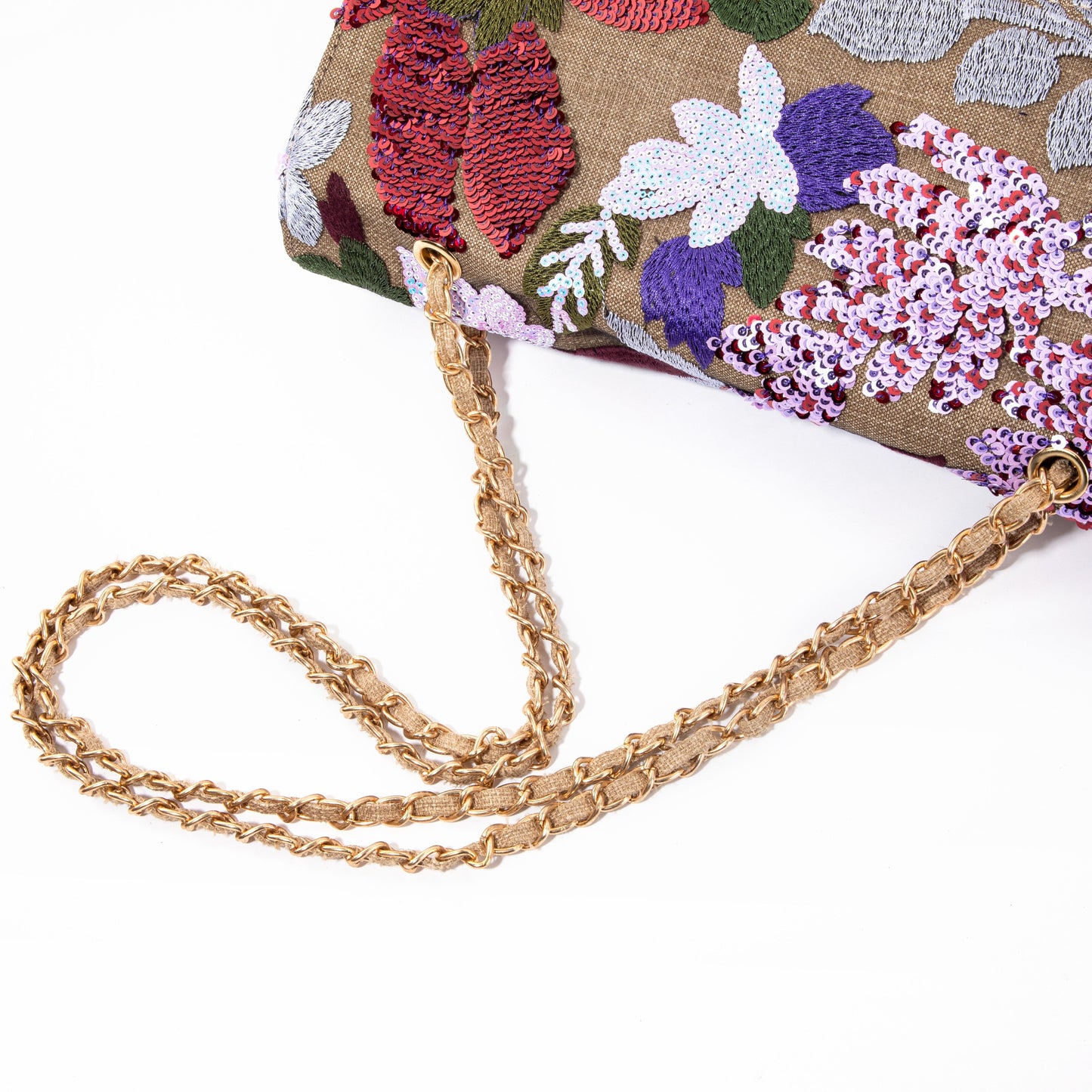 Khaki Floral Sequin Shoulderbag