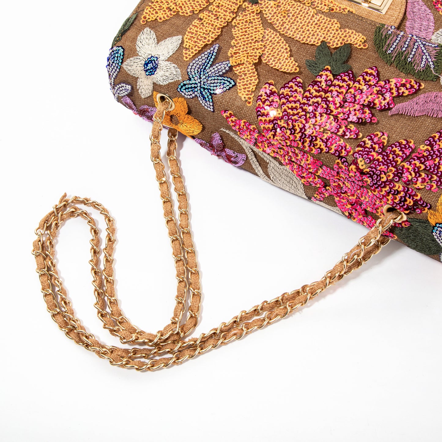 Yellow Floral Sequin Shoulderbag