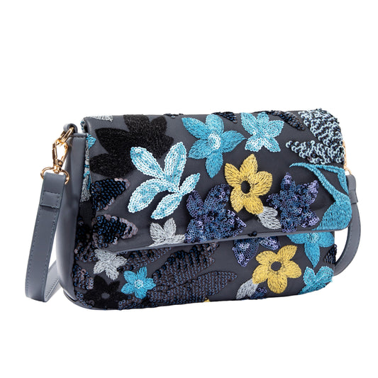 Blue Floral Flap Shoulderbag