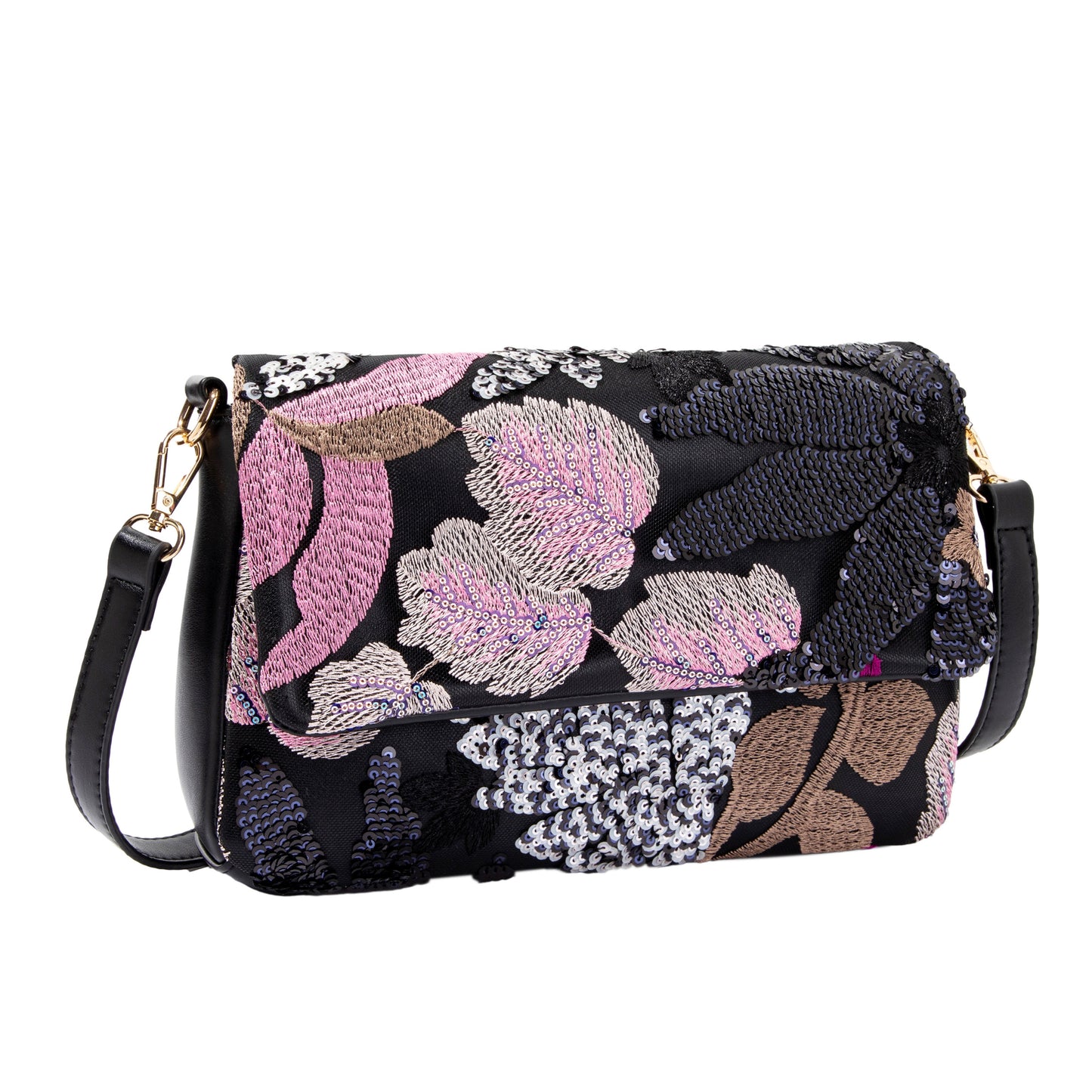 Black Floral Flap Shoulderbag