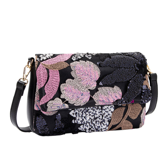 Black Floral Flap Shoulderbag