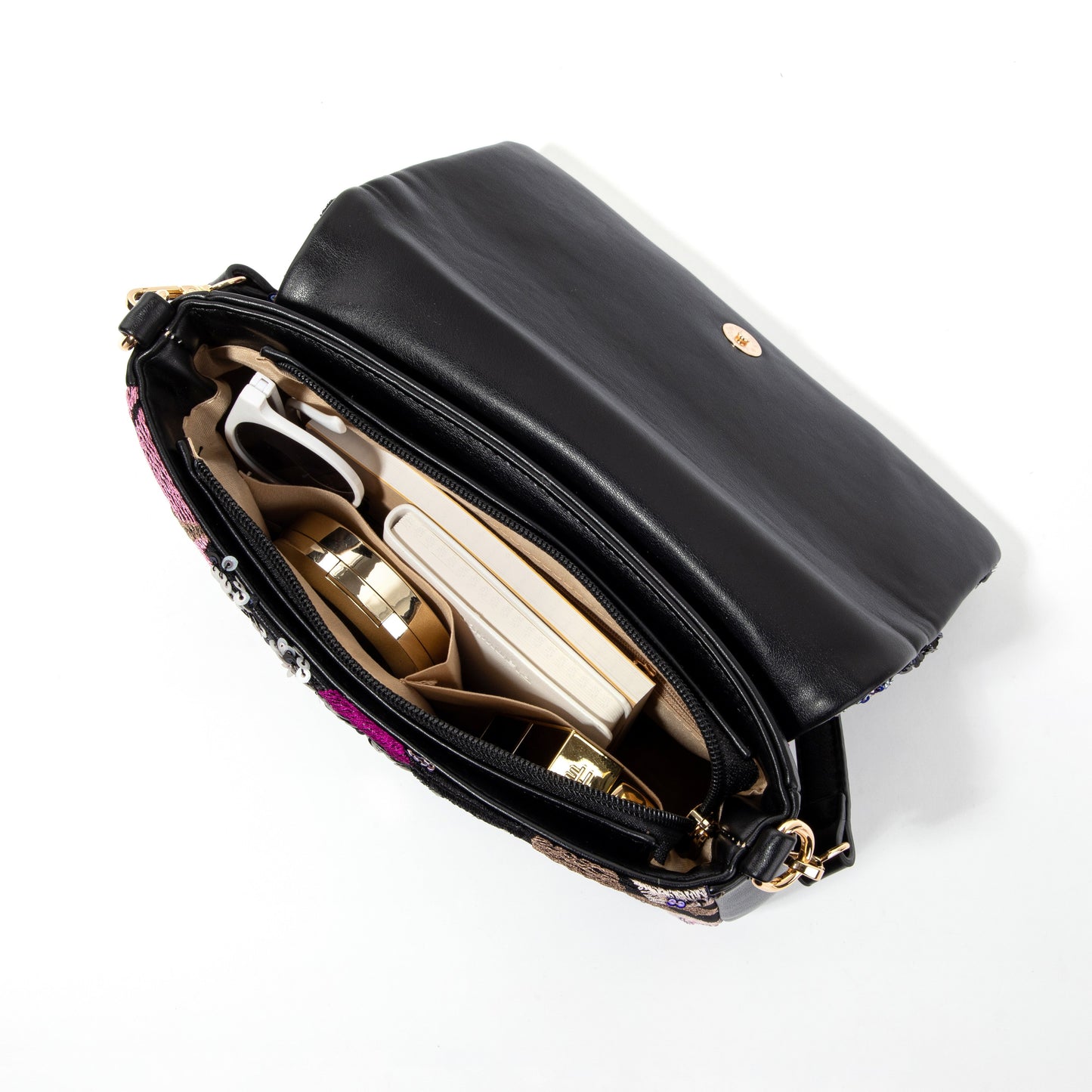 Black Floral Flap Shoulderbag