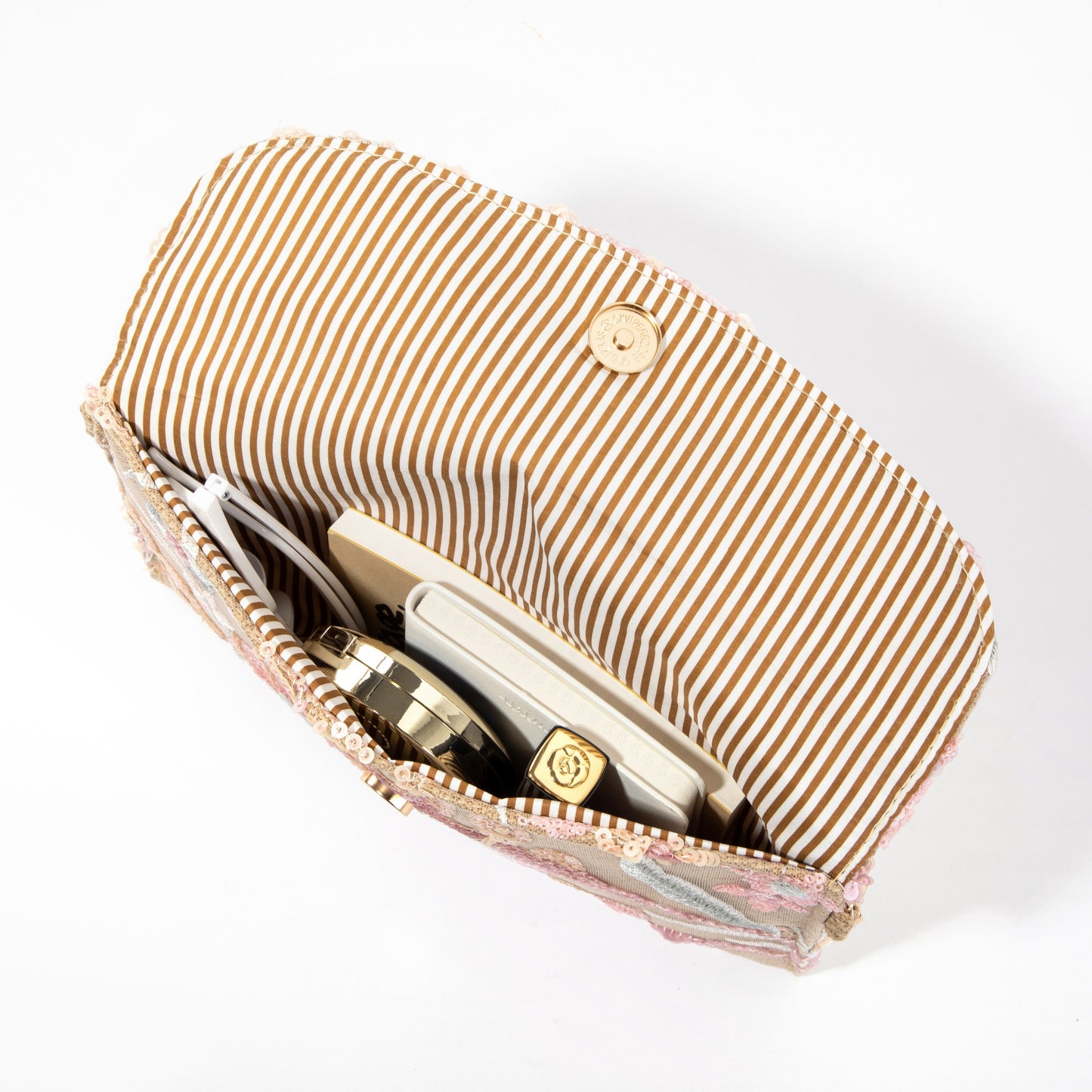 Khaki Embroidered Linen Envelope Bag
