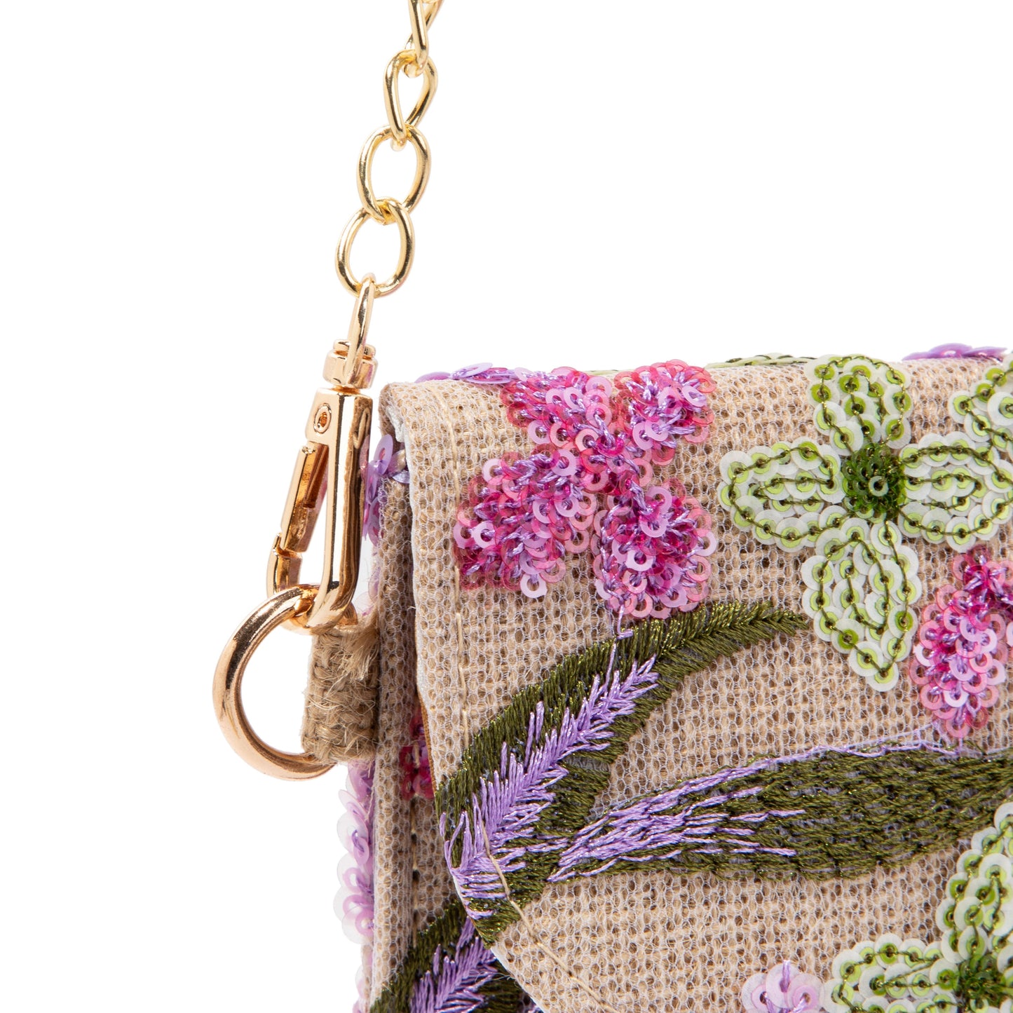 Purple Embroidered Linen Envelope Bag