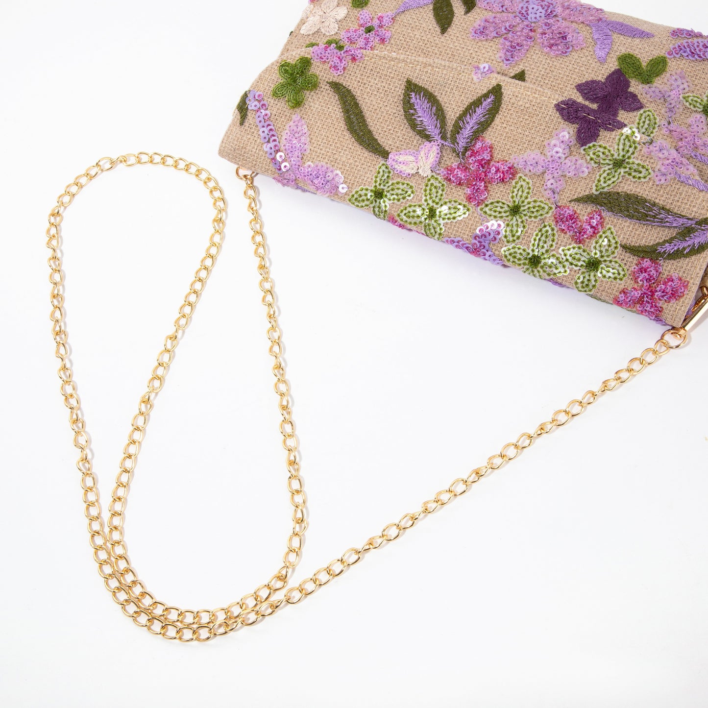 Purple Embroidered Linen Envelope Bag