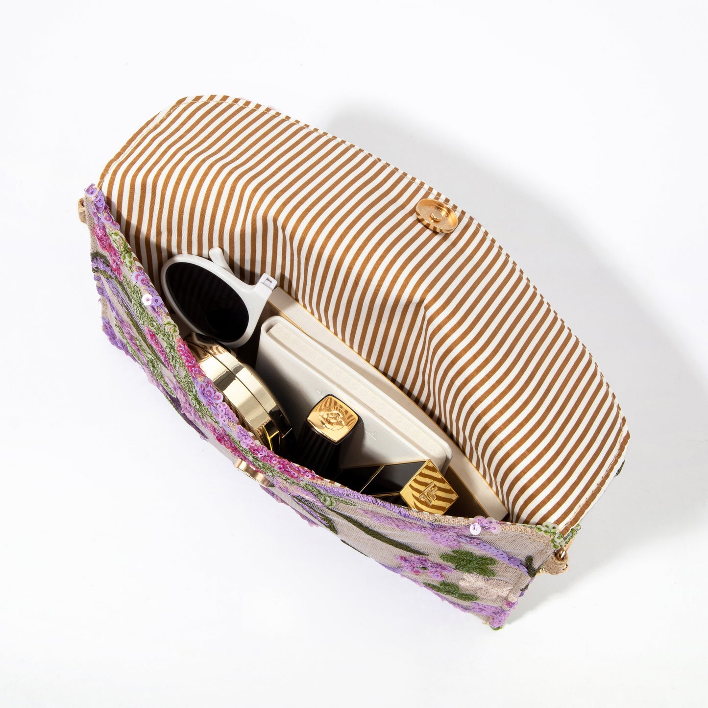 Purple Embroidered Linen Envelope Bag