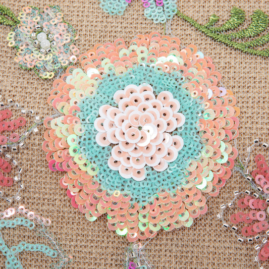 Leaf Embroidered Linen Envelope Bag
