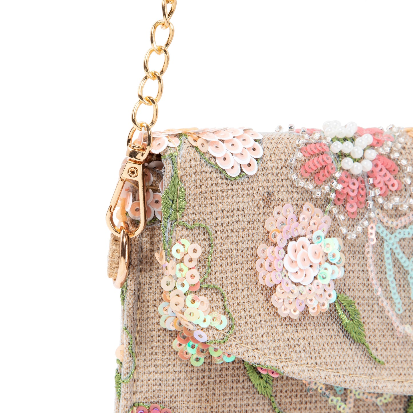 Leaf Embroidered Linen Envelope Bag