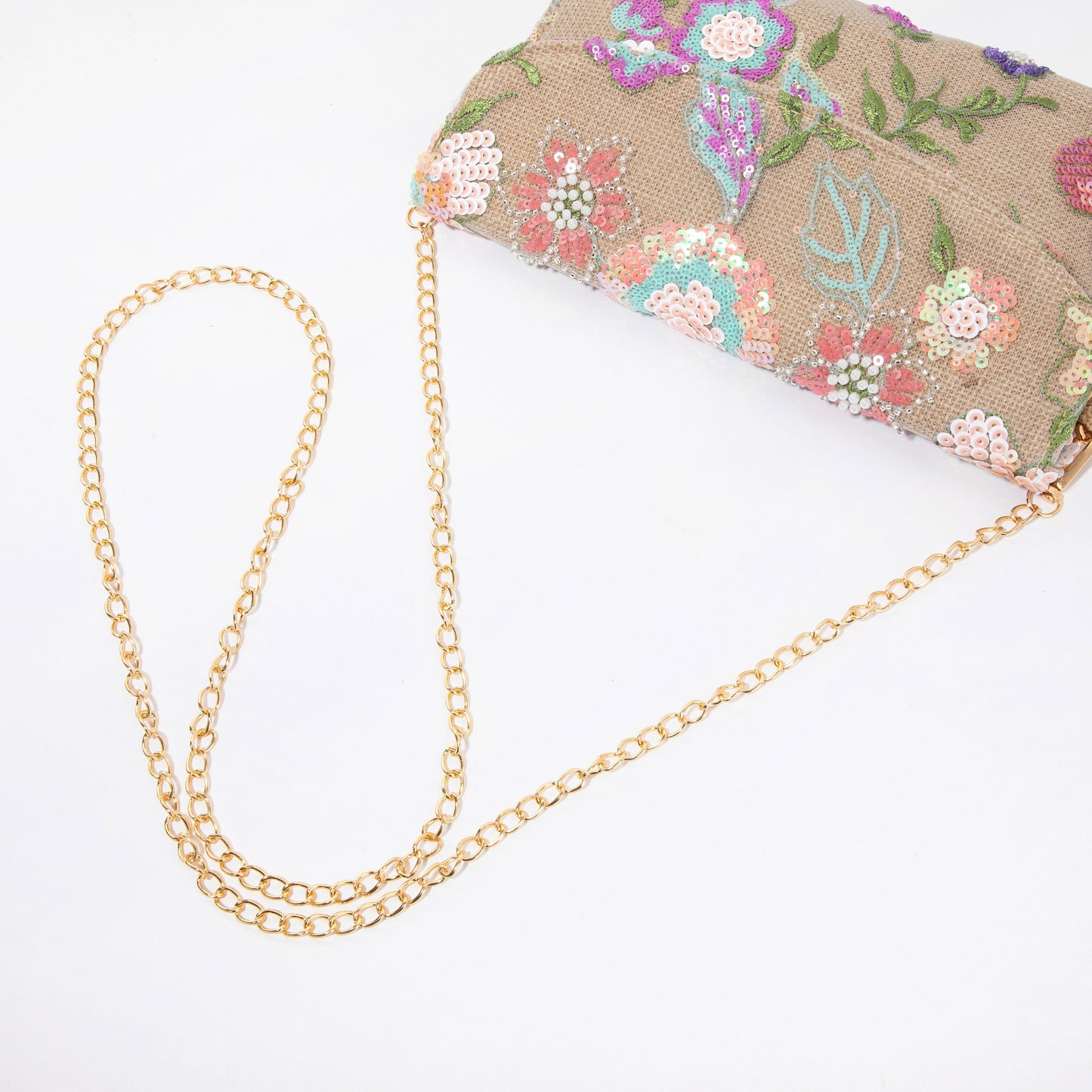 Leaf Embroidered Linen Envelope Bag