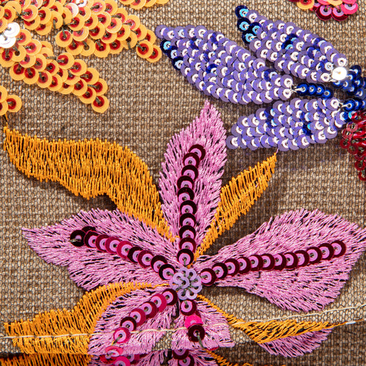Pink Embroidered Linen Envelope Bag