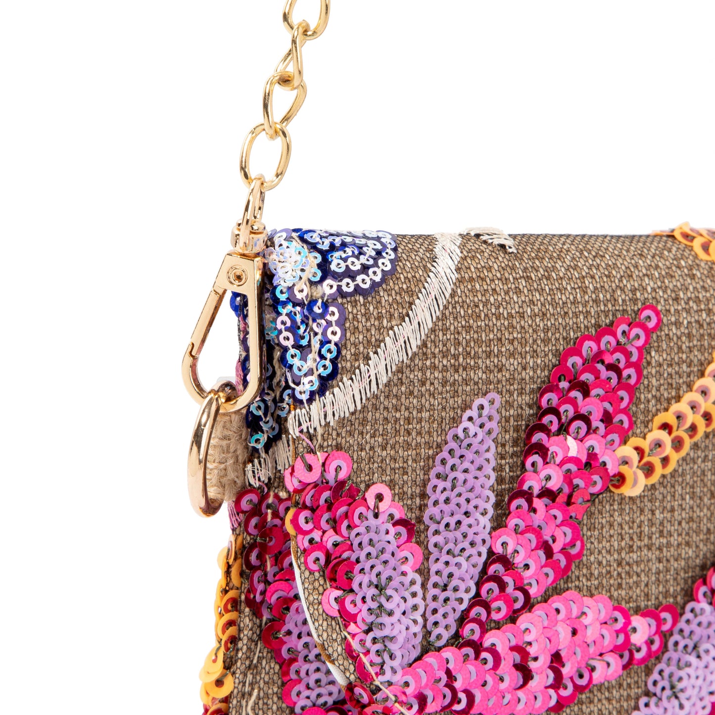 Pink Embroidered Linen Envelope Bag