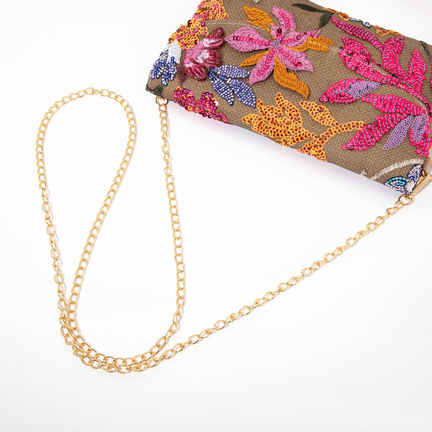 Pink Embroidered Linen Envelope Bag
