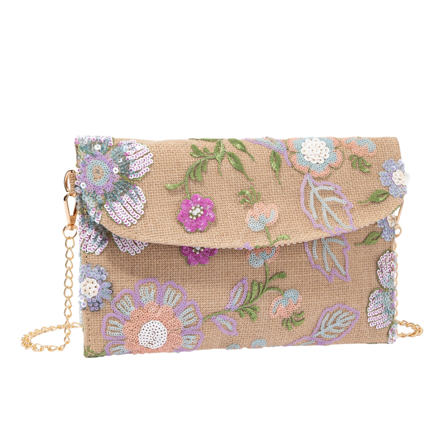 Floral Embroidered Linen Envelope Bag