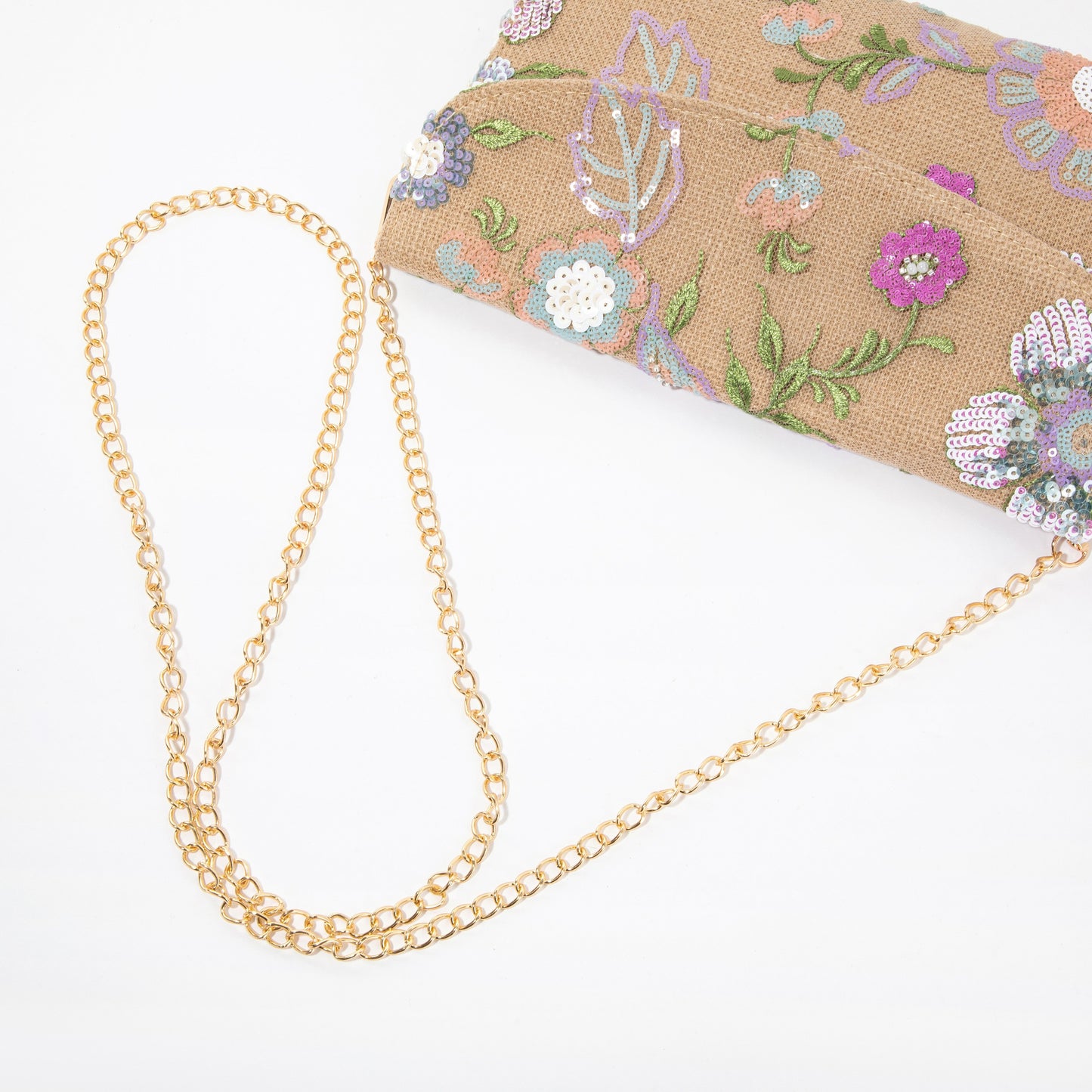 Floral Embroidered Linen Envelope Bag