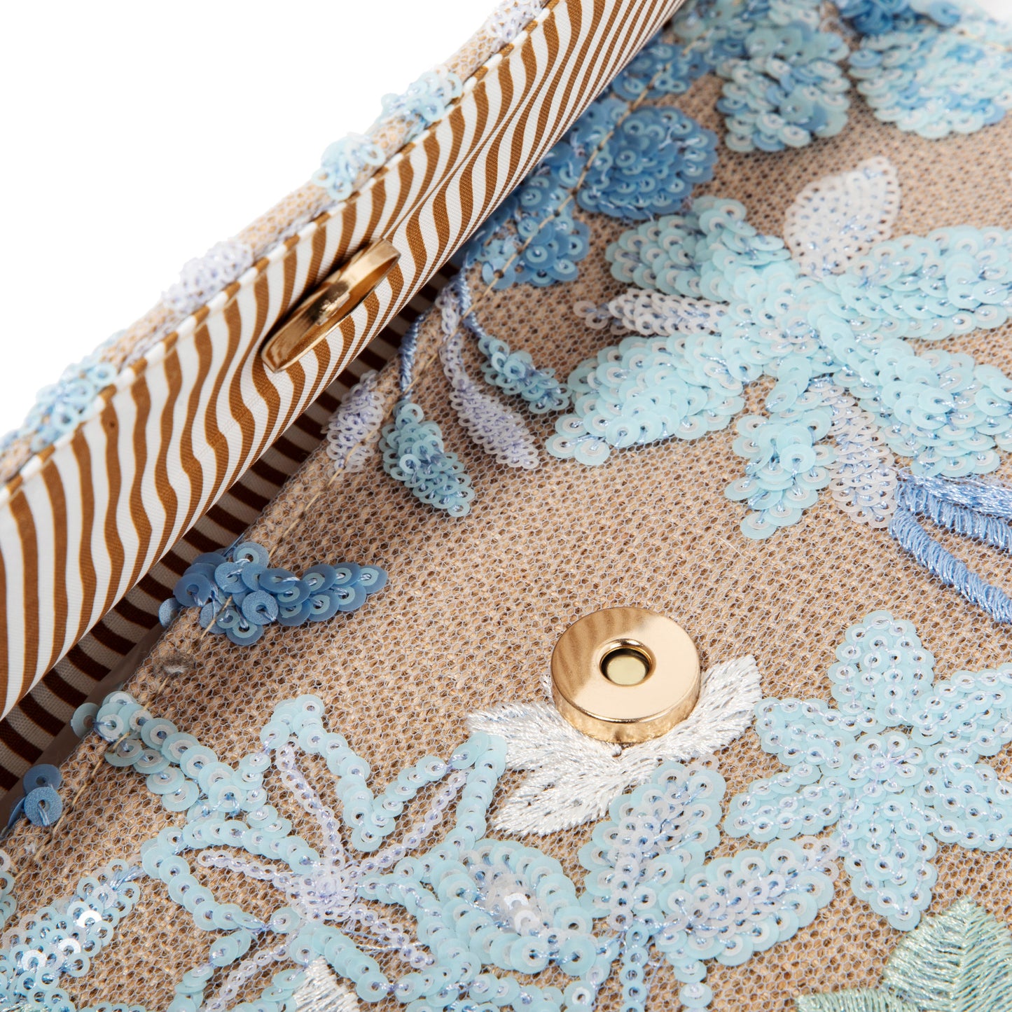 Blue Embroidered Linen Envelope Bag