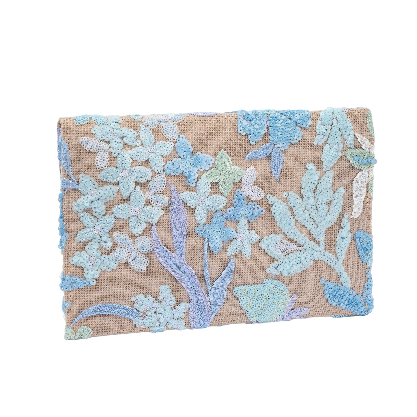 Blue Embroidered Linen Envelope Bag