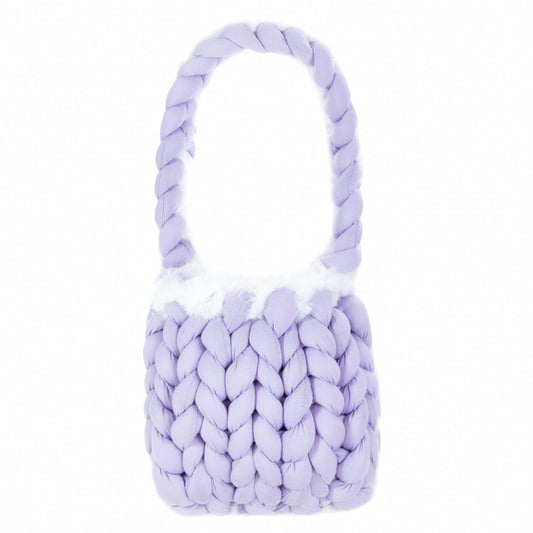 Velvet Handwoven Tote with Feather Trim