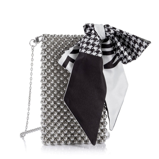 Tied Silk Cellphone Silver Shoulderbag