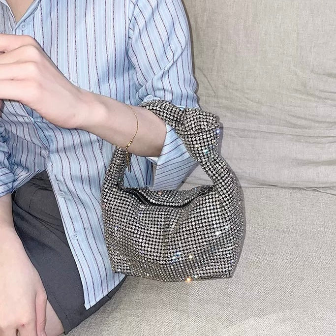 Rhinestone Knotted Silver Clutch