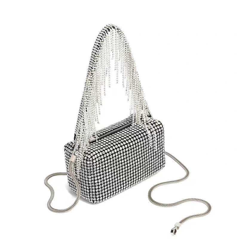 Rhinestone Tassel Silver Purse