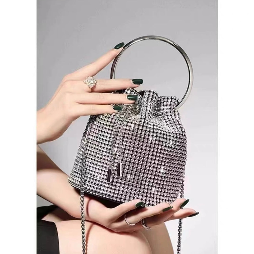 Ring Handle Rhinestone Silver Bucket