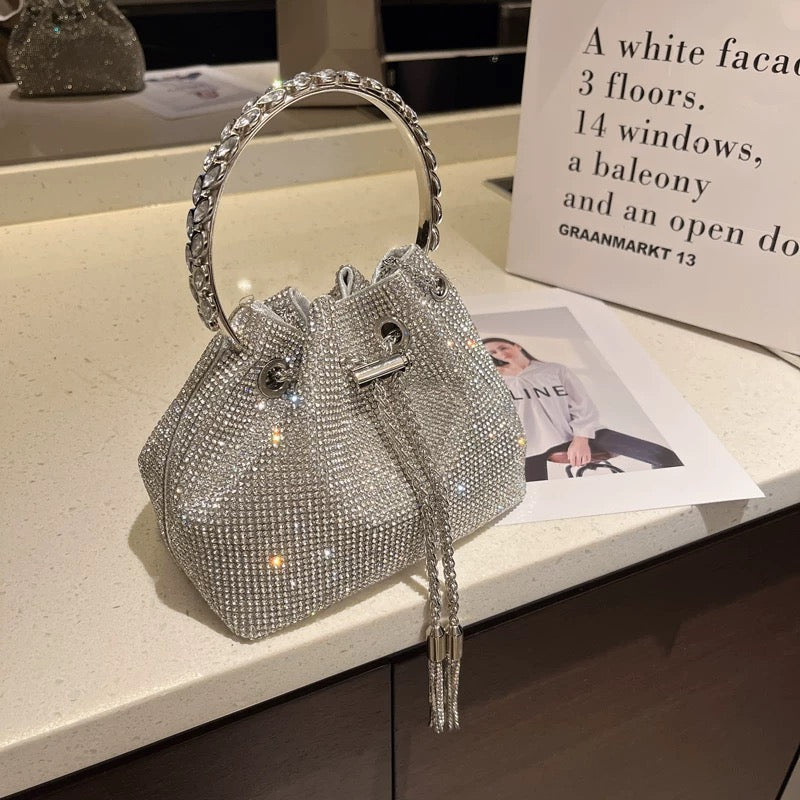 Rhinestone Tassel White Bucket