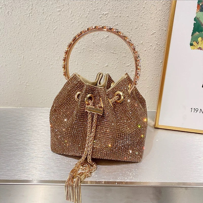 Rhinestone Tassel Brown Bucket
